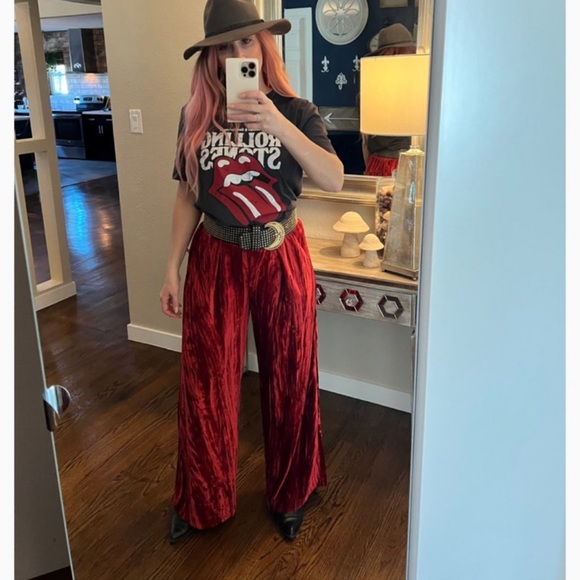 NWOT Free People Velvet Wide Leg Tue String Front Pants Sz M - Picture 2 of 6